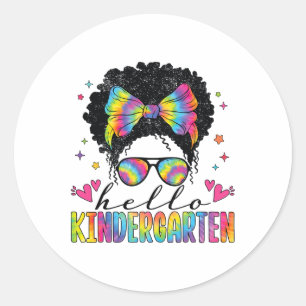 Sticker Rond Bonjour Kindergarten Retour à l'école Femmes Noire