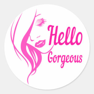 Sticker Rond Bonjour Magnifique Jolie Dame Visage Typographie