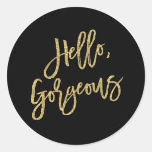 Sticker Rond Bonjour, Magnifique Parties scintillant d'or Scrip
