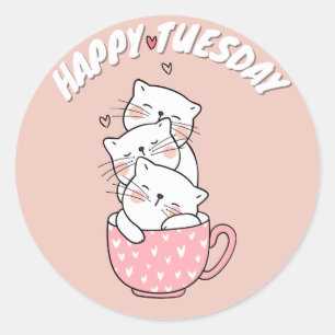 STICKER ROND BONJOUR MARDI BÂTIMENT ROUND CLASSIQUE CAT