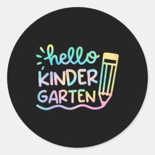 Sticker Rond Bonjour maternelle Tie Dye Enseignants Enfants Ret