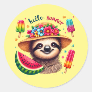 Sticker Rond Bonjour mignonne Été paresse