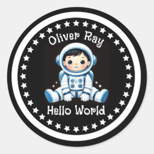 Sticker Rond Bonjour monde Astronaute Personnalisé