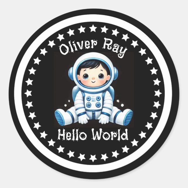 Sticker Rond Bonjour monde Astronaute Personnalisé (Devant)