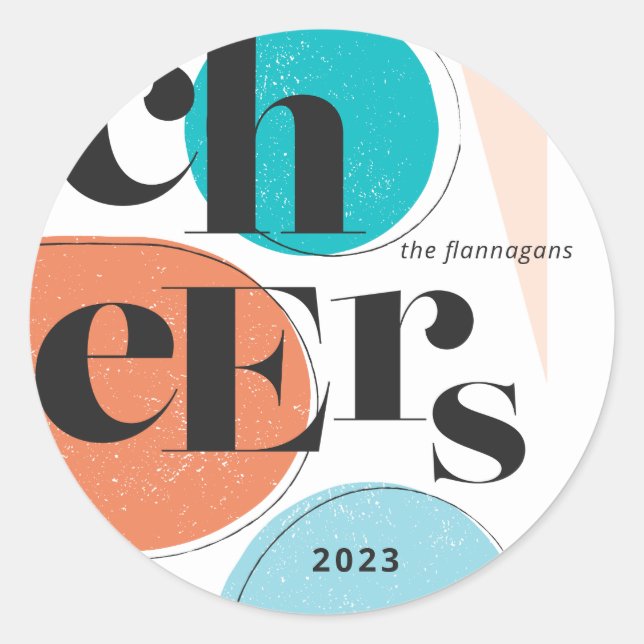 Sticker Rond Bonjour Nouvel An Abstrait Turquoise Orange (Devant)