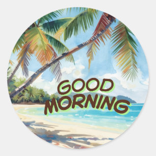 Sticker Rond Bonjour Palmiers