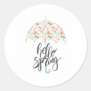 Sticker Rond Bonjour parapluie de printemps