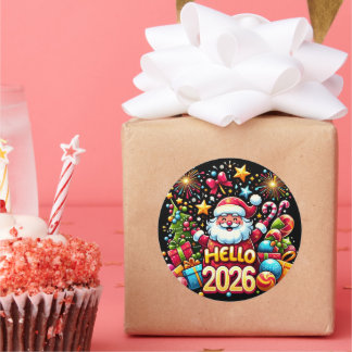Sticker Rond Bonjour Père Noël Noël Nouvel An 2026