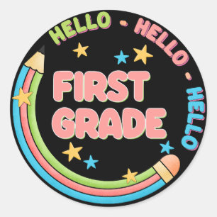 Sticker Rond Bonjour première année de retour à l'école