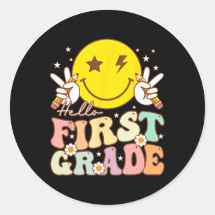 Sticker Rond Bonjour première année Hippie Sourire visage 1ère 