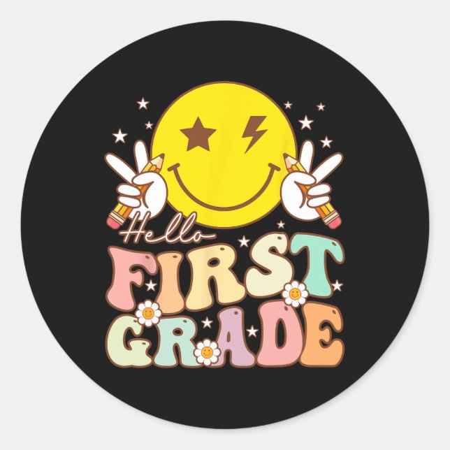 Sticker Rond Bonjour première année Hippie Sourire visage 1ère  (Devant)