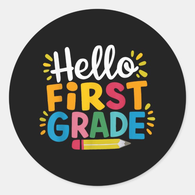 Sticker Rond Bonjour Première Année Retour À L'École (Devant)