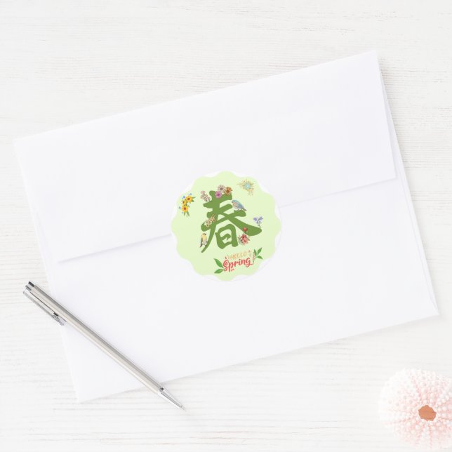 Sticker Rond Bonjour printemps (Enveloppe)