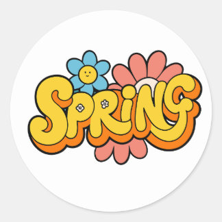 Sticker Rond Bonjour Printemps | avec Classique Floral Rond Fra