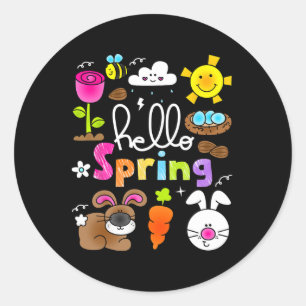 Sticker Rond Bonjour Printemps Et Pâques Jour 2025 Lapin Rabbit