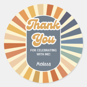 Sticker Rond Bonjour Quarty Retro Sun Super Wave Merci