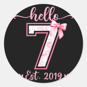 Sticker Rond Bonjour sept est 2019 7e anniversaire fille coquet