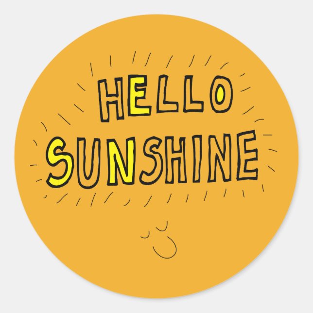 Sticker Rond Bonjour soleil heureux été jaune joyeux (Devant)