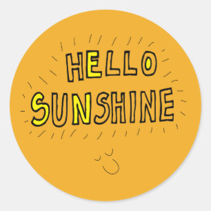 Sticker Rond Bonjour soleil heureux été jaune joyeux
