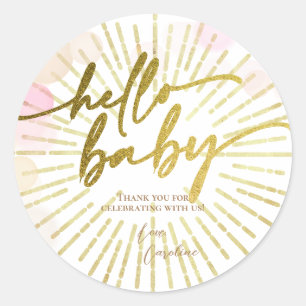 Sticker Rond Bonjour Sunshine Boho Moderne Happy Baby Girl Douc