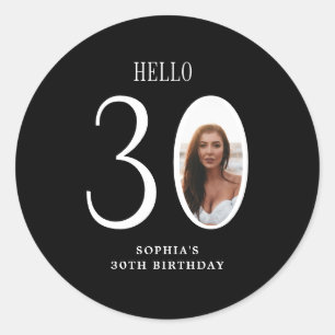 Sticker Rond Bonjour Trente Photo noir et blanc 30e anniversair