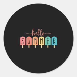 Sticker Rond Bonjour Vacances Été Glace Crème Popsicle Ice Loll