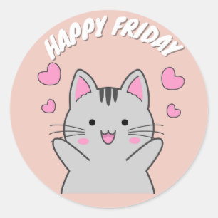 STICKER ROND BONJOUR VENDREDI BÂTIMENT ROUND CLASSIQUE CAT