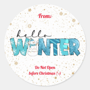 Sticker Rond Bonjour Winter Snowman Personnaliser
