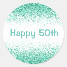 Sticker Rond Bonne 50ème Glam Green Parties scintillant Élégant