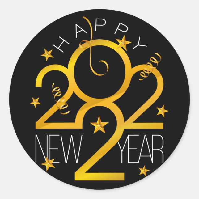 Sticker Rond Bonne année 2022 Design avec numéro d'or (Devant)