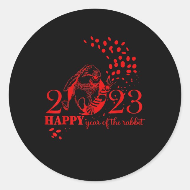 Sticker Rond Bonne Année 2023 Année Du Signe Zodiaque Rabbit (Devant)