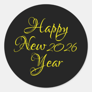 Sticker Rond Bonne année 2026 Script noir et jaune
