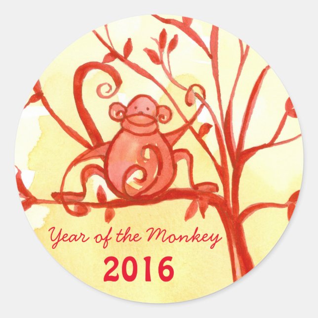 Sticker Rond Bonne Année Chinoise Du Singe (Devant)