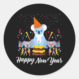 Sticker Rond Bonne année Cute Koala Bear Lover Nouvel An