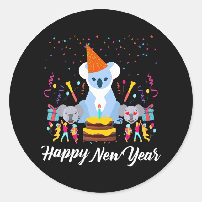 Sticker Rond Bonne année Cute Koala Bear Lover Nouvel An (Devant)