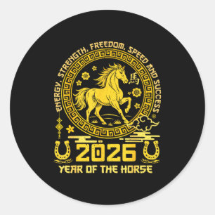 Sticker Rond Bonne année lunaire chinoise du cheval 2026 zodiaq