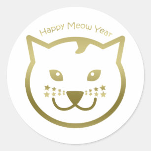 Sticker Rond Bonne année Meow - Couleur arrière - plan personna