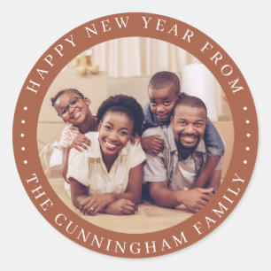 Sticker Rond Bonne Année Moderne Simple Chic Photo de Famille