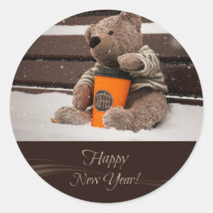 Sticker Rond Bonne année. Ours de nounours