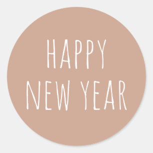 Sticker Rond Bonne Année   Rose Poussiéreux Beige Simple Neutre