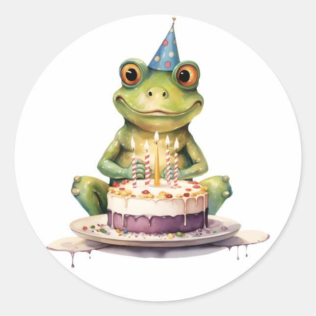 Sticker Rond Bonne Anniversaire Funny grenouille (Devant)