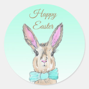 Sticker Rond Bonne aquarelle lapin de Pâques