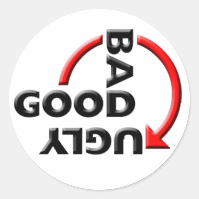 Sticker Rond BONNE BAD UGLY Red flèche (Devant)