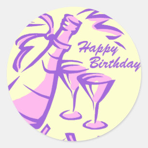 Sticker Rond Bonne bouteille de champagne et lunettes d'anniver