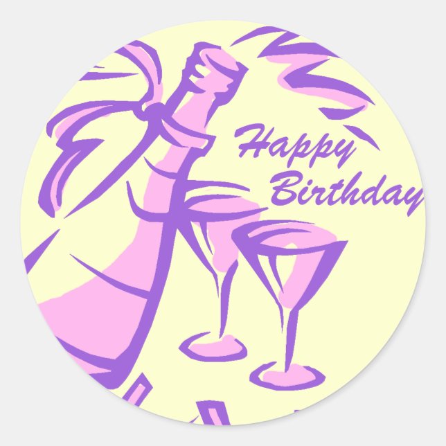 Sticker Rond Bonne bouteille de champagne et lunettes d'anniver (Devant)