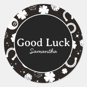 Sticker Rond Bonne chance Horseshoe Shamrock