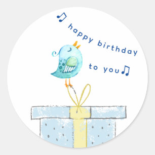 Sticker Rond Bonne Chanson d'anniversaire (Simple Little Bird 2