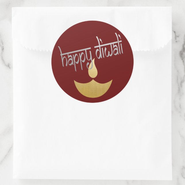 Sticker Rond Bonne Fête De Lumière De Diwali (Sac)