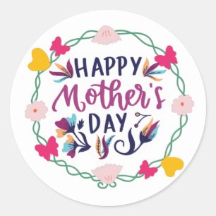Sticker Rond Bonne fête des mères avec fleur et papillon