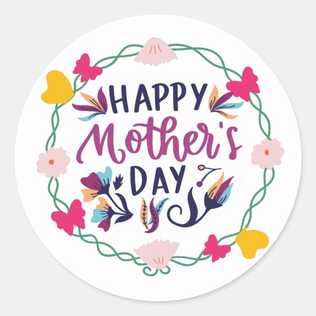 Sticker Rond Bonne fête des mères avec fleur et papillon (Devant)